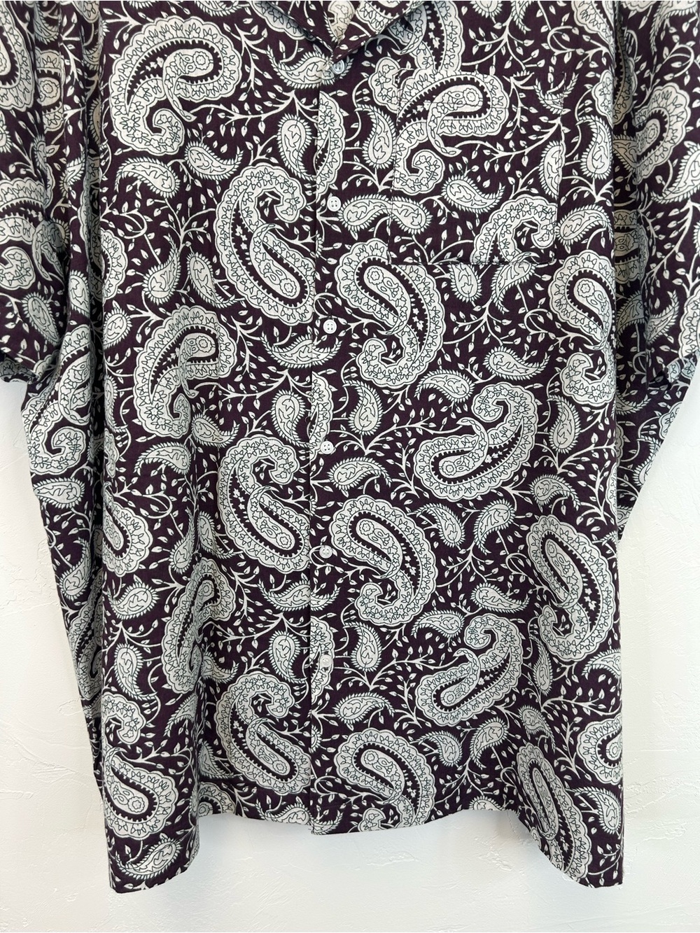 Paisley Short Sleeve Button Up Shirt Dark Plum Size XXL Lightweight Travel Boho - Picture 6 of 11